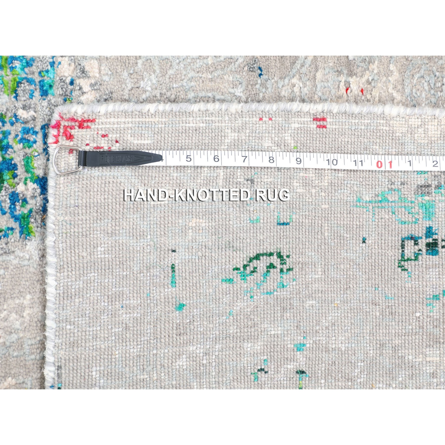 9'x12' Gray Sari Silk With Textured Wool Transitional Design Hand